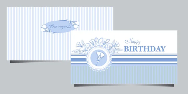 Cartões Aniversário Felizes Com Flores Estilizadas Geométricas Azul — Vetor de Stock