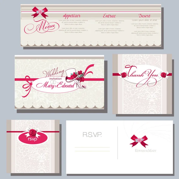 Carte Invitation Mariage Avec Chapeau Chaussures Roses Rouges — Image vectorielle