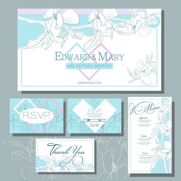 Wedding Invitation Card Magnolia Flowers — Stock Vector