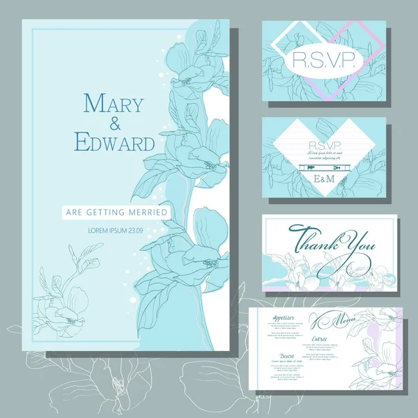 Carte Invitation Mariage Avec Fleurs Magnolia — Image vectorielle