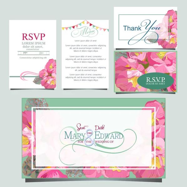 Cartão Convite Casamento Com Flor Violeta — Vetor de Stock