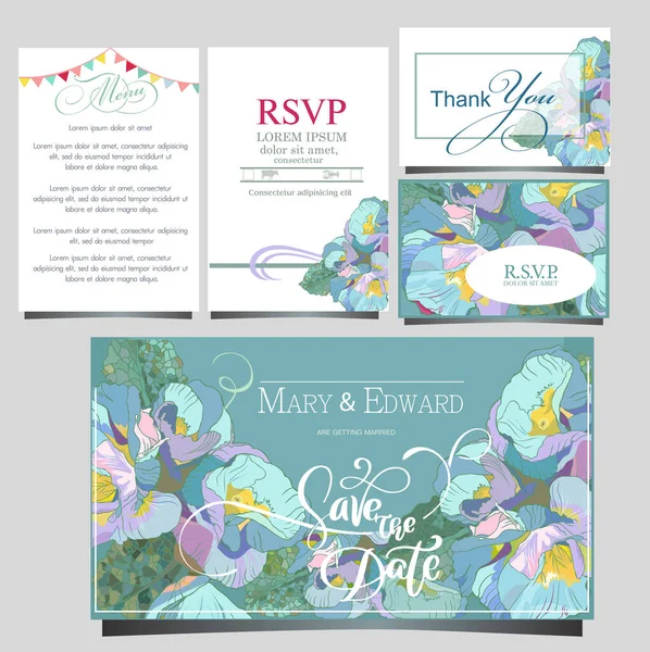 Hochzeitseinladungskarte Mit Violetter Blume — Stockvektor