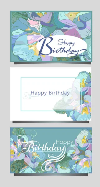 Conjunto Cartão Aniversário Feliz Com Flor Violeta — Vetor de Stock