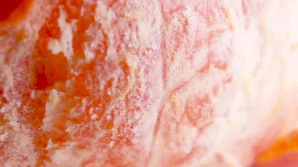 Tangerines juicy fruit slices close up macro video camera movement from left to right background out of focus — Stock Video