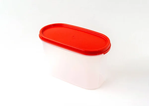 Rode Kleur Plastic Container Geïsoleerd Witte Achtergrond — Stockfoto