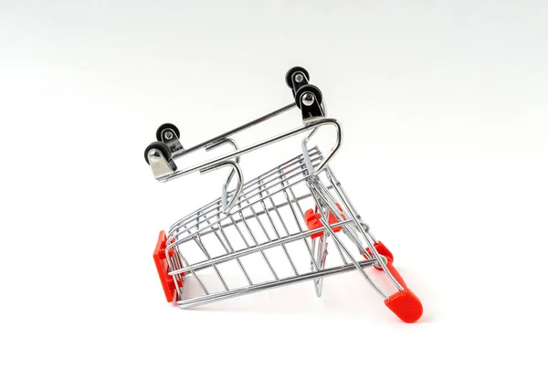 Supermarket Kundvagn Isolerad Vit Bakgrund — Stockfoto