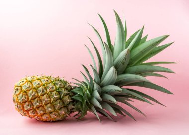 Açık pembe arka planda bir ananas.