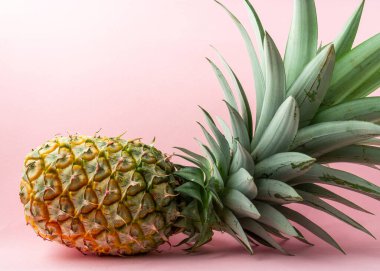 Açık pembe arka planda bir ananas.