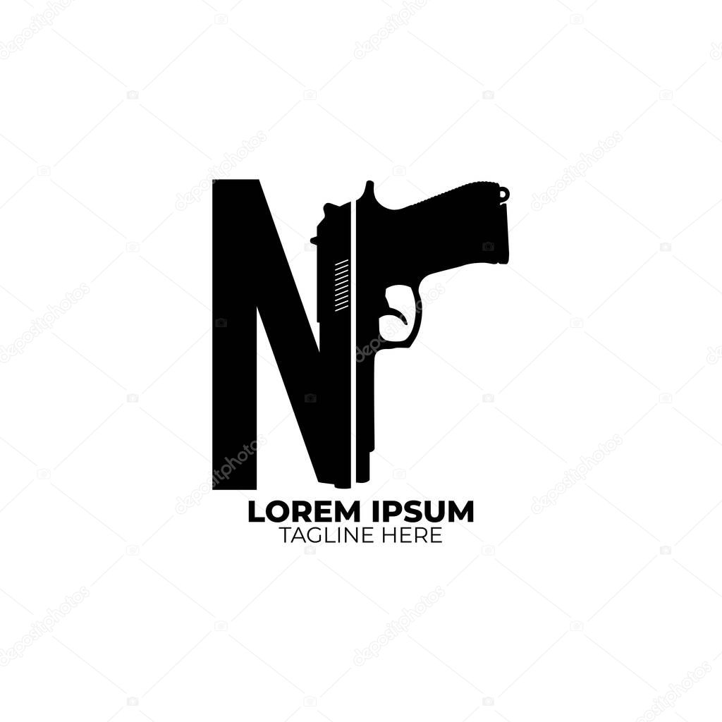 Pistol or gun concept N logo letter.