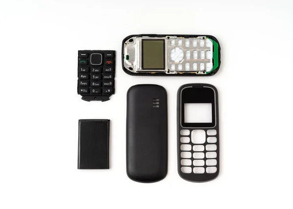 Velho Desatualizado Telefone Celular Conjunto Isolado Fundo Branco — Fotografia de Stock