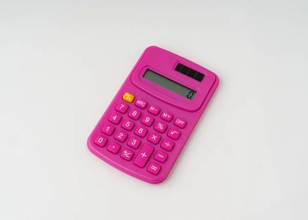 Симпатичный Розовый Калькулятор Цвета Изолированный Белый Фон — стоковое фото