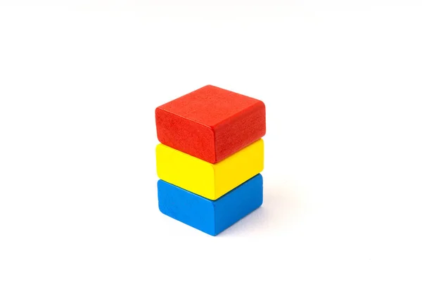 Багатобарвна Іграшка Дерев Яні Блоки Ізольовані Білому Тлі — стокове фото