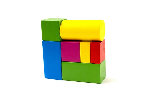 Multicolor Toy Wooden Blocks Isolated White Background — Stock Photo, Image