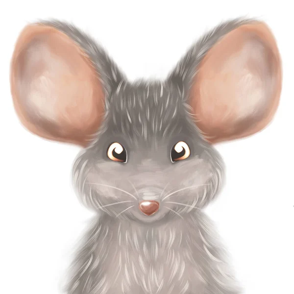 Cute Little Mouse Portrait Hand Drawing Illustration — Stock Photo, Image