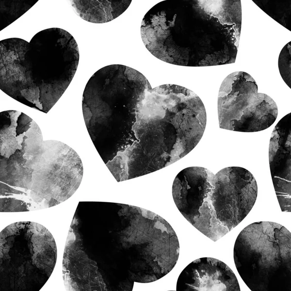 Απρόσκοπτη Υδατογραφία Μοτίβο Μαύρες Καρδιές Φόντο Ημέρας Του Αγίου Βαλεντίνου — Φωτογραφία Αρχείου