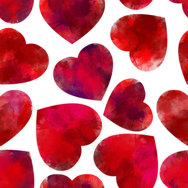 Απρόσκοπτη Υδατογραφία Μοτίβο Μεγάλες Κόκκινες Καρδιές Φόντο Ημέρας Του Αγίου — Φωτογραφία Αρχείου