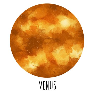 Venüs gezegeni. El çizimi suluboya güneş sistemi koleksiyonu