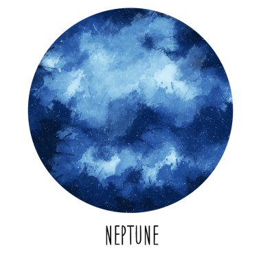 Neptün gezegeni. El çizimi suluboya güneş sistemi koleksiyonu
