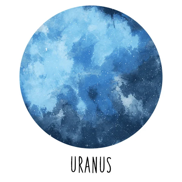 Planeet Uranus Met Hand Getekende Waterverf Zonnestelsel Collectie — Stockfoto
