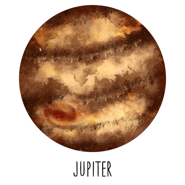 Planet Jupiter Hand Drawn Watercolor Solar System Collection — Stock Photo, Image