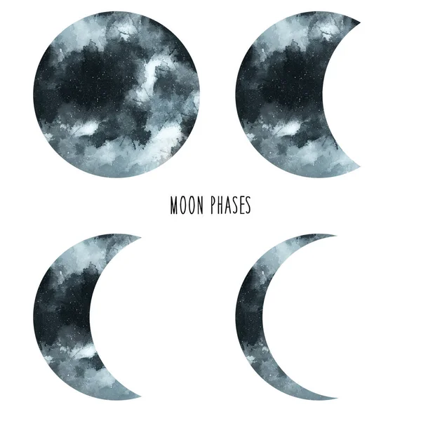 Fases Lunares Mão Desenhada Aquarela Lua Ilustração — Fotografia de Stock