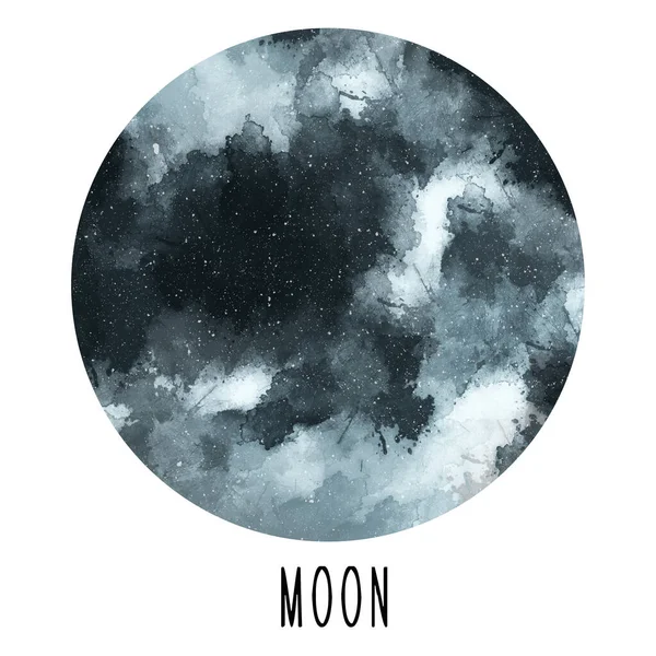 Acuarela Luna Acuarela Dibujada Mano Colección Del Sistema Solar — Foto de Stock