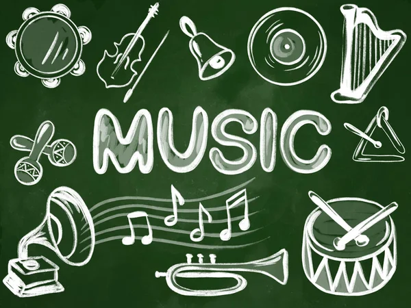 Iconos Musicales Pizarra Educación Musical — Foto de Stock