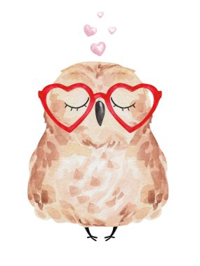 Sevimli baykuş aşık. Suluboya baykuşu seti