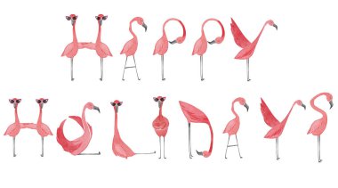 El yapımı suluboya flamingolar. Flamingo Mutlu Tatil Mektupları