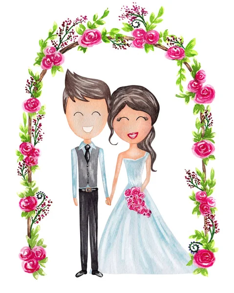 Jen Manželský Pár Akvarel Ilustrace Nevěsty Ženicha Bílém Pozadí Obřadním — Stock fotografie