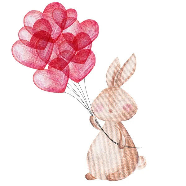 Mignon Lapin Avec Des Ballons Dessin Crayon Dessiné Main — Photo