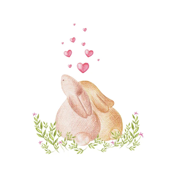 Niedliche Kaninchen Liebe Handgezeichnete Bleistiftzeichnung — Stockfoto