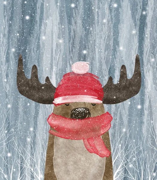 Cute Moose Winter Greeting Card — Stock Photo, Image