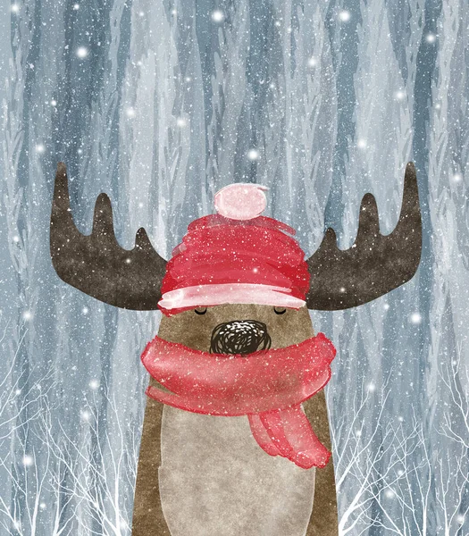 Cute moose. Winter greeting card