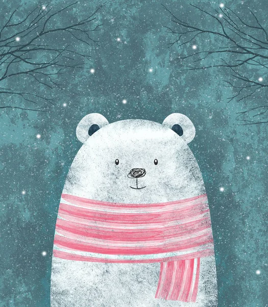 Ωραία Πολική Αρκούδα Χειμερινή Κάρτα Χαιρετισμού — Φωτογραφία Αρχείου