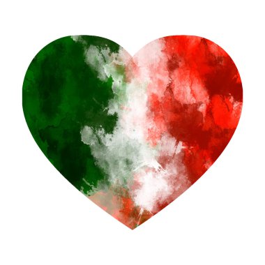 Meksika 'ya bayılırım. Meksika bayrağı renginde suluboya kalp