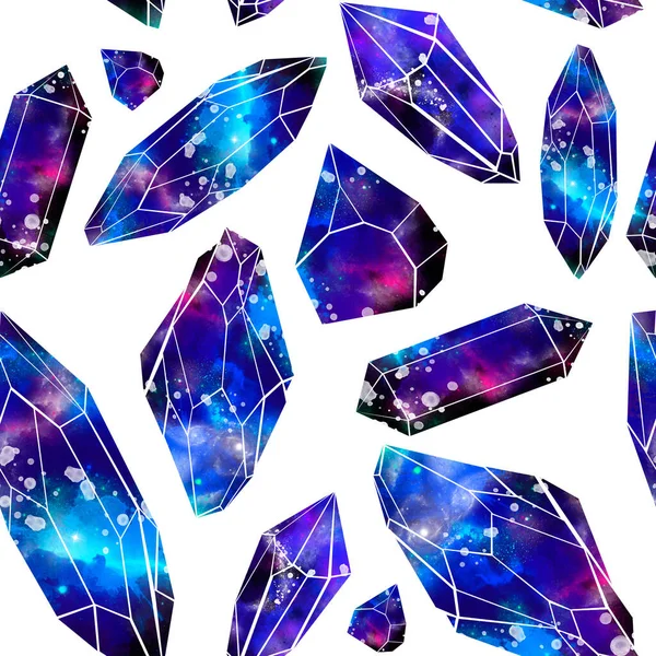 Absztrakt Akvarell Drágakövek Zökkenőmentes Minta Kozmikus Gyémántok — Stock Fotó