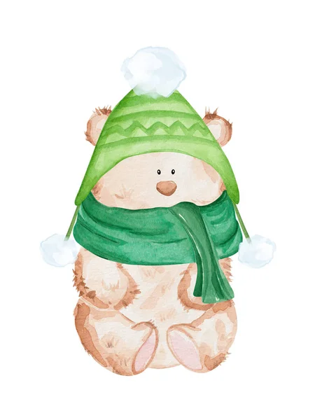 Lindo Oso Peluche Bufanda Invierno Sombrero — Foto de Stock