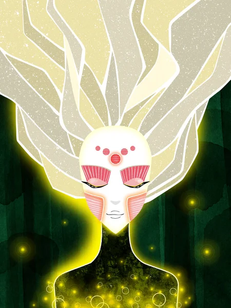 神秘的女孩 摩羯座宇宙超级女孩 黄道带标志系列 鲜艳的颜色 — 图库照片