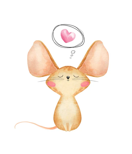 Aquarell Kleine Verliebte Maus Valentinstag Grußkarte — Stockfoto