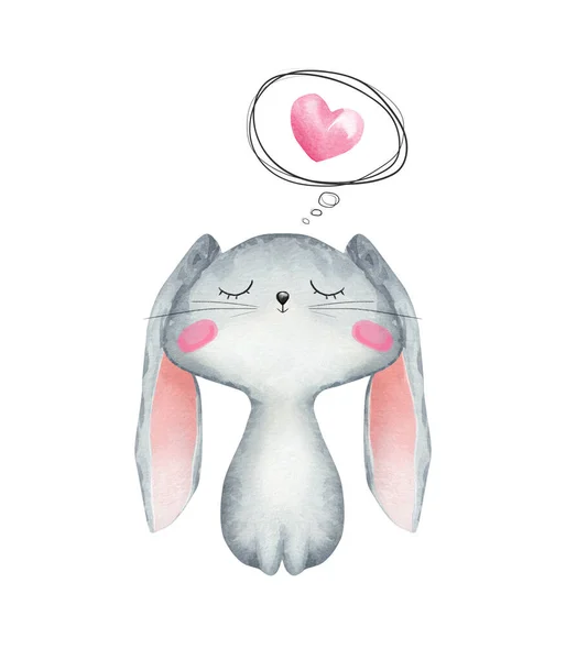 Aquarell Kaninchen Verliebt Valentinstag Grußkarte — Stockfoto