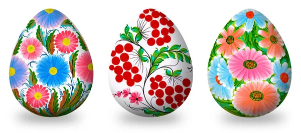 Set Hermosos Huevos Pascua Con Adorno Floral Tarjeta Felicitación Pascua — Foto de Stock