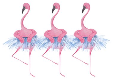 Suluboya balerinler ve flamingolar. Üç flamingo dansçısı