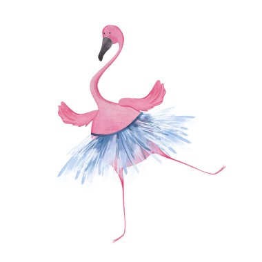 Şirin flamingo balerin. Suluboya çizimi