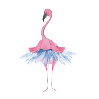 Şirin flamingo balerin. Suluboya çocuk resimleri