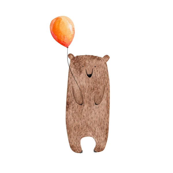 Roztomilý Akvarel Medvěd Držící Balón Dětská Ilustrace — Stock fotografie