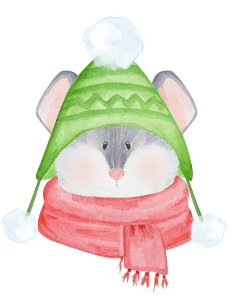 Hand Drawn Watercolor Rat Portrait 2020 Chinese New Year Rat — Stock Photo, Image