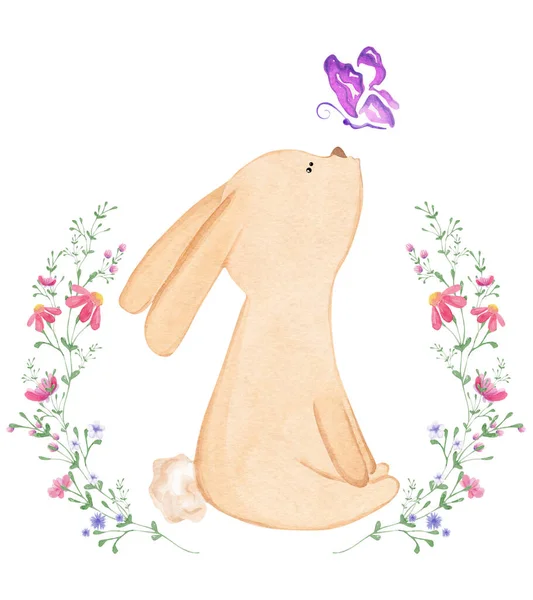 Hand drawn cute watercolor bunny