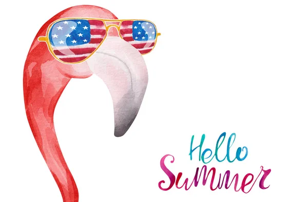 Funny Watercolor Flamingo Sunglasses Usa Flag Print Royalty Free Stock Photos