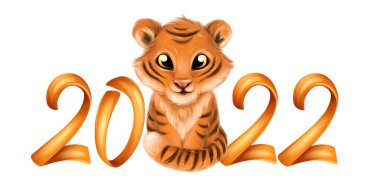 Mutlu yıllar 2022. Çin Kaplanı 'nın yeni yılı. Noel tebrik kartı.